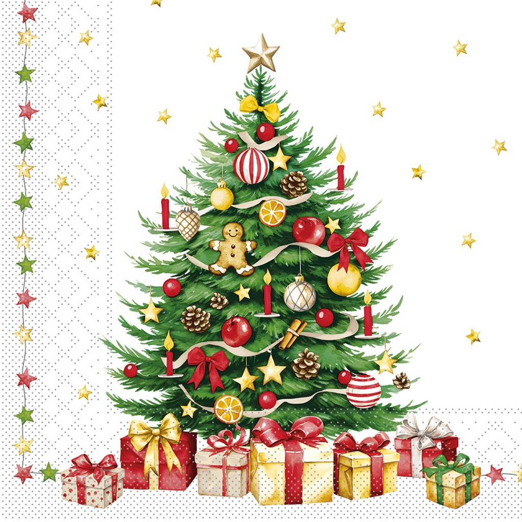 Tissue 3-lagig Serviette Tannenbaum 33 x 33 cm 1/4 Falz