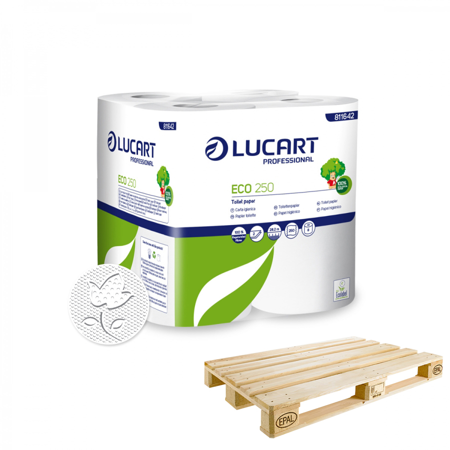 Toilettenpapier "Eco Lucart 250" natur 2-lg. Palette mit 1920 Rollen