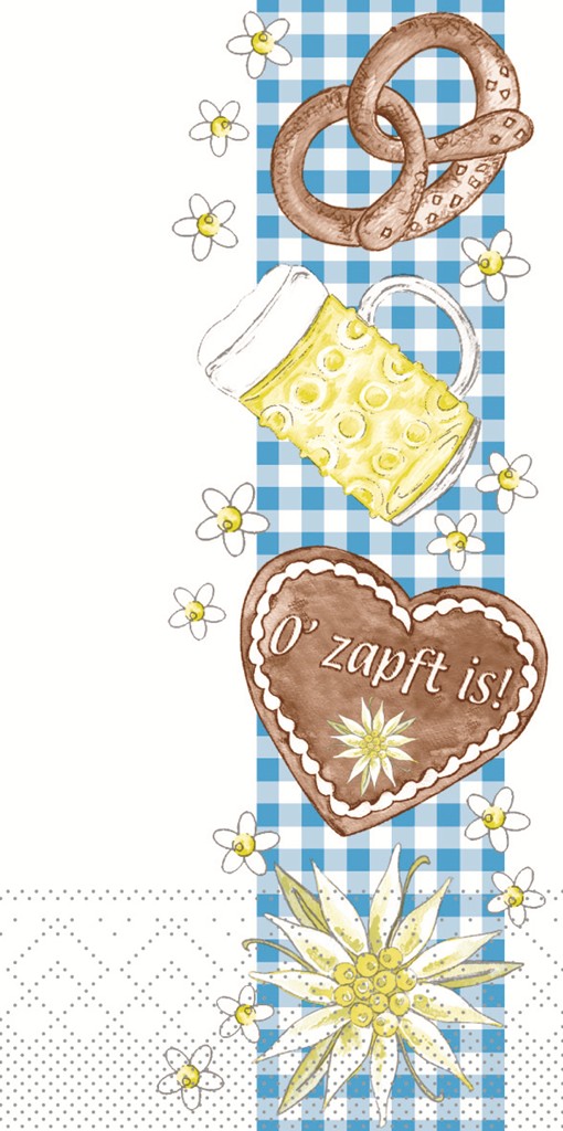 Tissue 3-lg. Serviette Bayern - O´zapft  33 x 33 cm 1/8 Falz